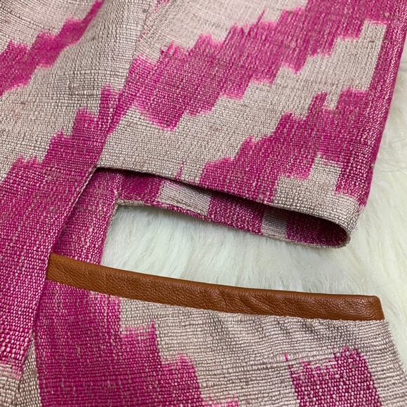 MORGAN CARPER Nomad Pink/Cream Raw Silk Cut Out Dress Lamb Leather Trim - Picture 5 of 16